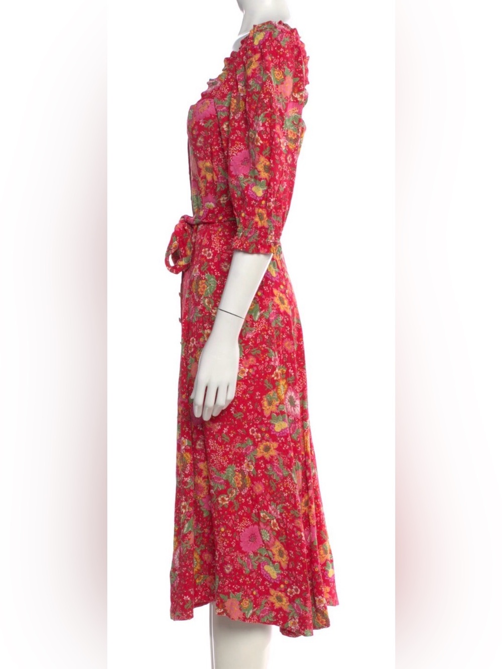 Sezane Pink Floral Square-Neck Midi Dress - Picture 2 of 3
